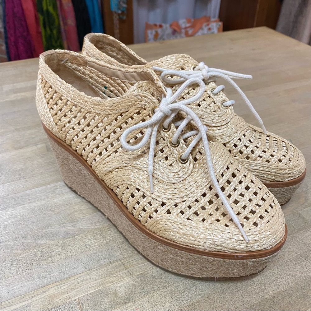 SCHUTZ Jules Raffia Platform Lace Up Shoes Sz 6.5